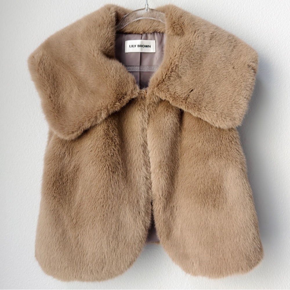 Lily Brown Faux Fur Vest Japanese Designer Gilet Kawaii Starlet Gatsby NWOT